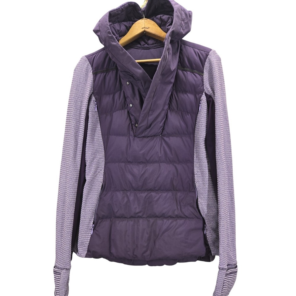 LULULEMON FLUFF OFF Running Hooded Jacket Pullover Down Puff Purple Snap 6